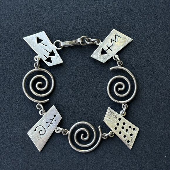 Vintage Modernist Sterling Silver Spiral Geometric solid Link Bracelet 23g - Picture 1 of 6